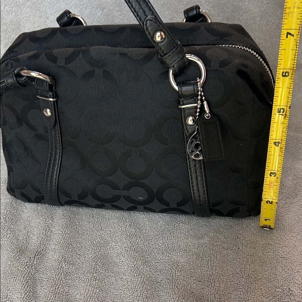 Coach Black Signature Jacquard Shoulder Bag with Silver Charm - Picture 14 of 16